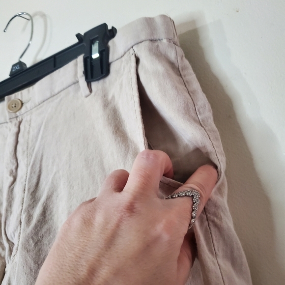 Womens Uniqlo Linen Cotton Spandex Tapered Trousers Size Large Elastic Waist - Picture 2 of 10